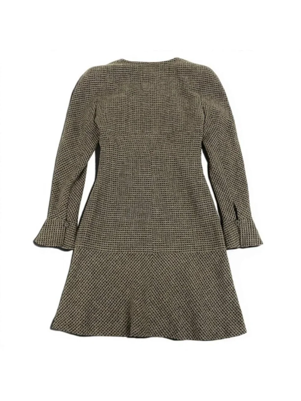 Chanel Front Zip Tweed Dress CC Logo Brown Black Wool Lycra
